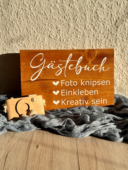 Holzschild „Gästebuch“