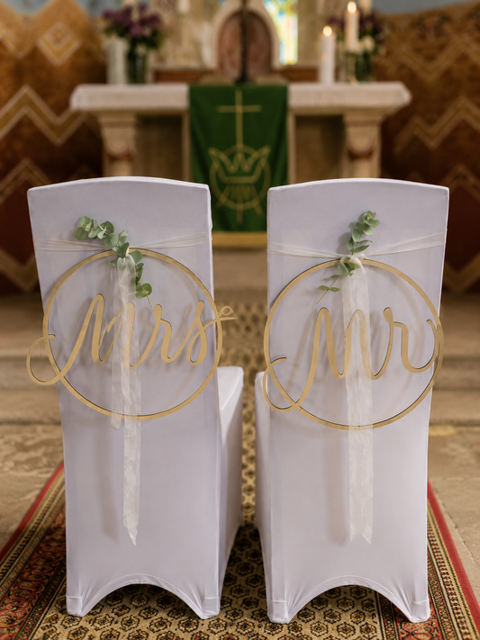 Stuhlschilder „Mr & Mrs“